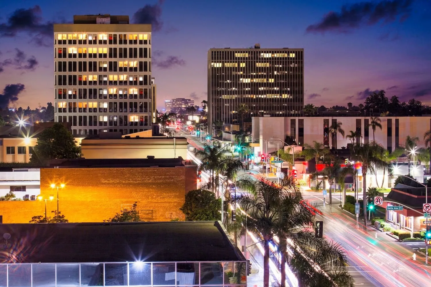 Downtown Santa Ana, CA at dusk