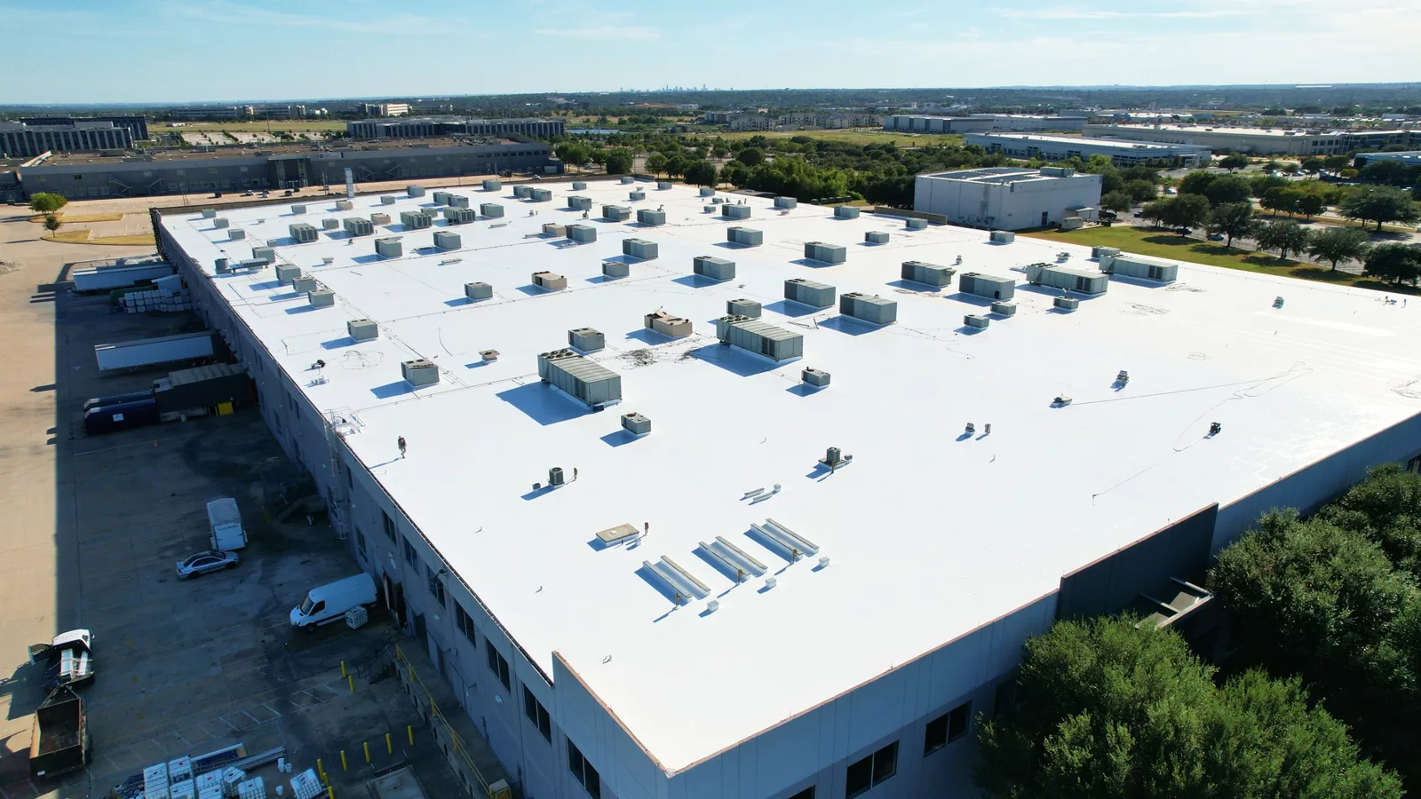 Silicone roof coating on a Santa Ana warehouse